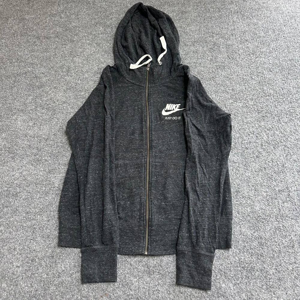 Nike Hoodie Womens Size S Charcoal Grey Organic Cotton Full Zip Just Do It Logo